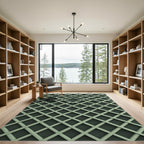 Sage Green Geometric Lattice Grid Rug