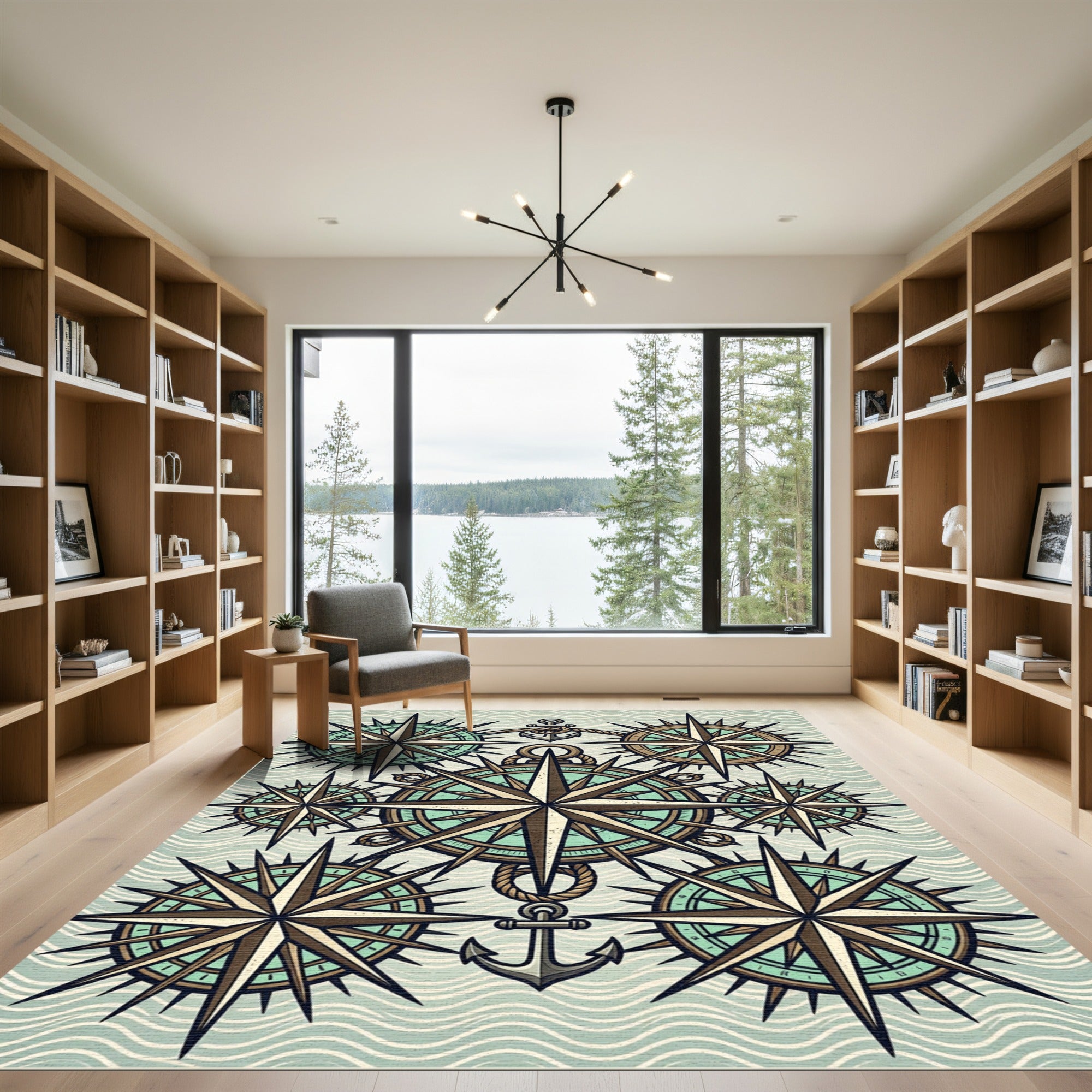 Nautical Compass Star Antique Wave Rug