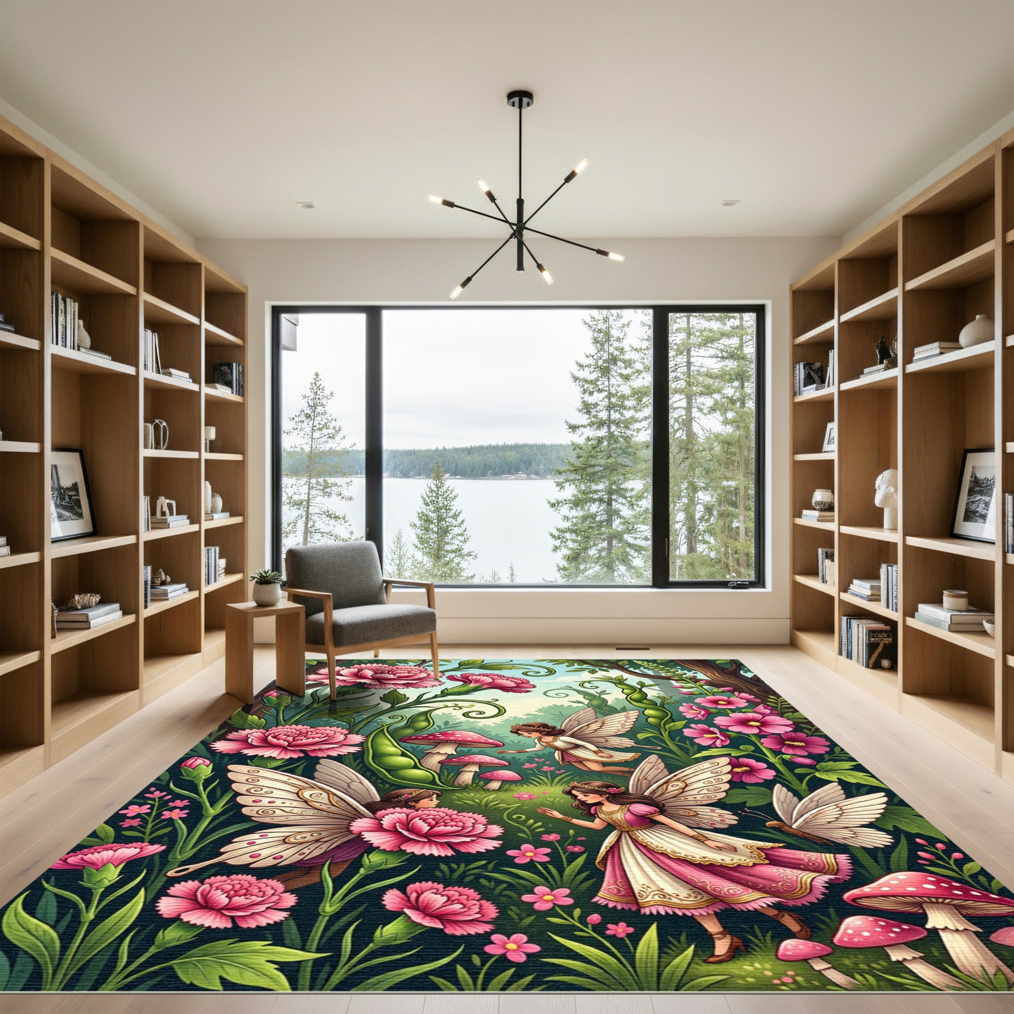Whimsical Pink Fairy Garden Meadow Rug