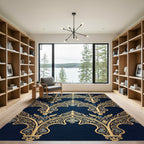 Gilded Gothic Arch Navy Floral Scroll Rug
