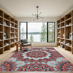 Coral Mandala Gray Background Rug