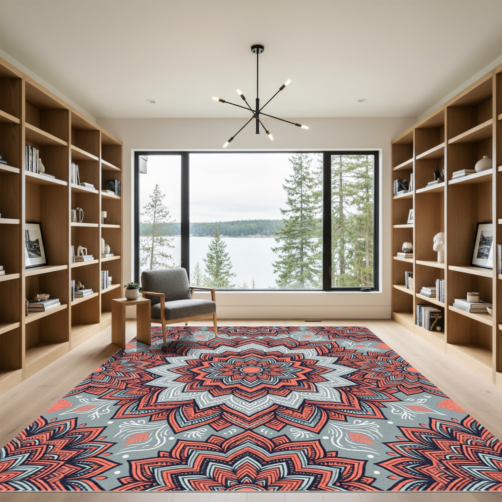Coral Mandala Gray Background Rug