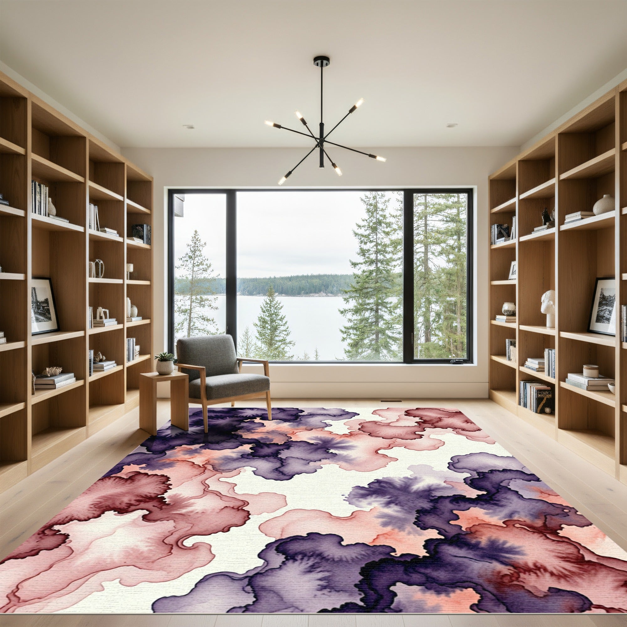 Ethereal Plum and Blush Abstract Watercolor Rug