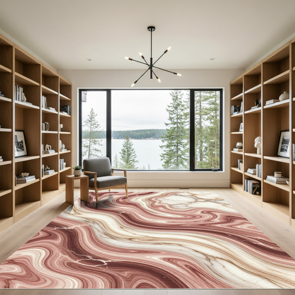 Rose Gold Marble Swirl Waves Rug