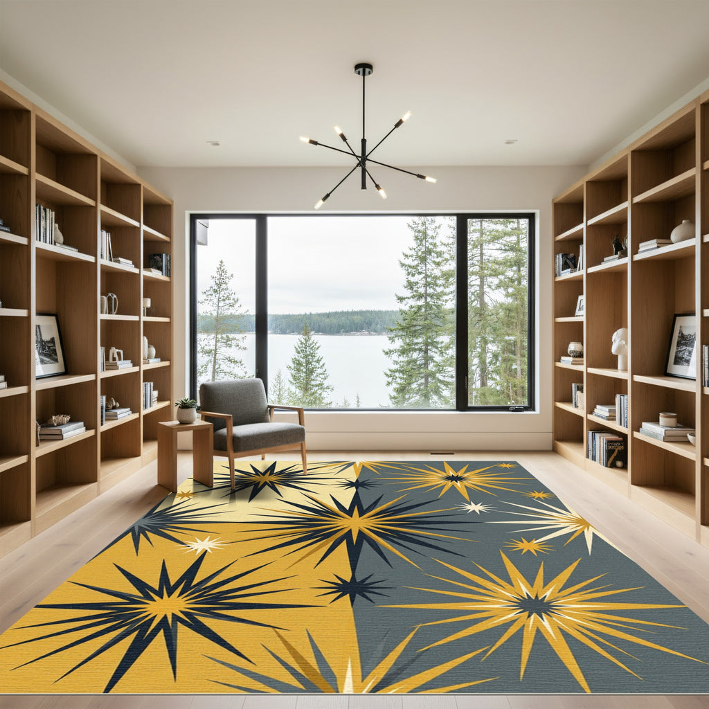 Mid-Century Golden Starburst Celestial Rug