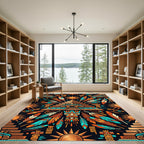 Aztec Sun Feather Gold Teal Art Rug