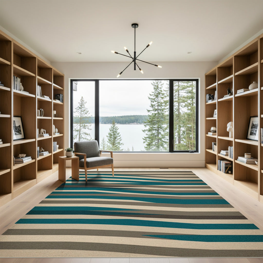 Aqua Gray Modern Woven Stripes Rug