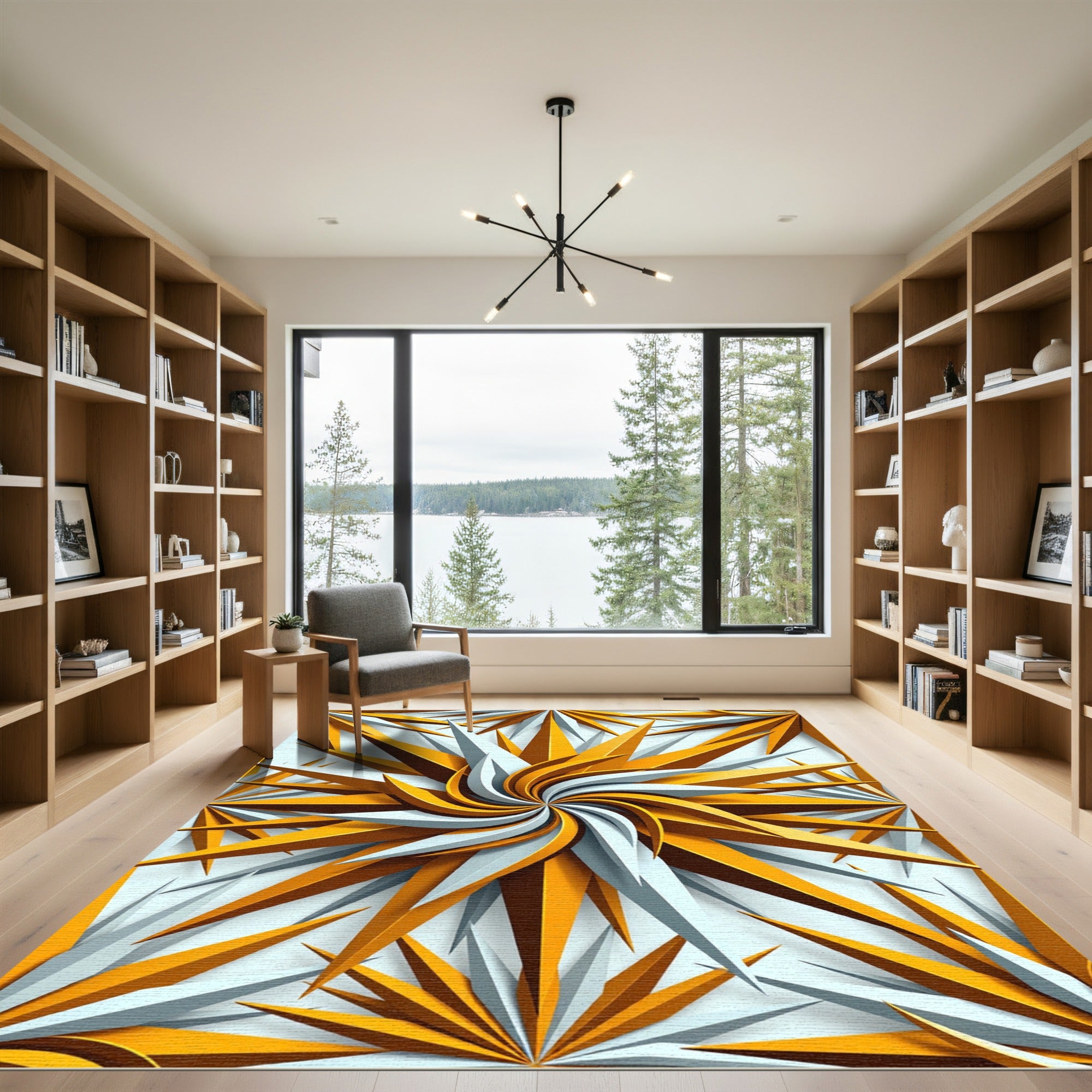 Golden Starry Swirl Geometric Accents Rug