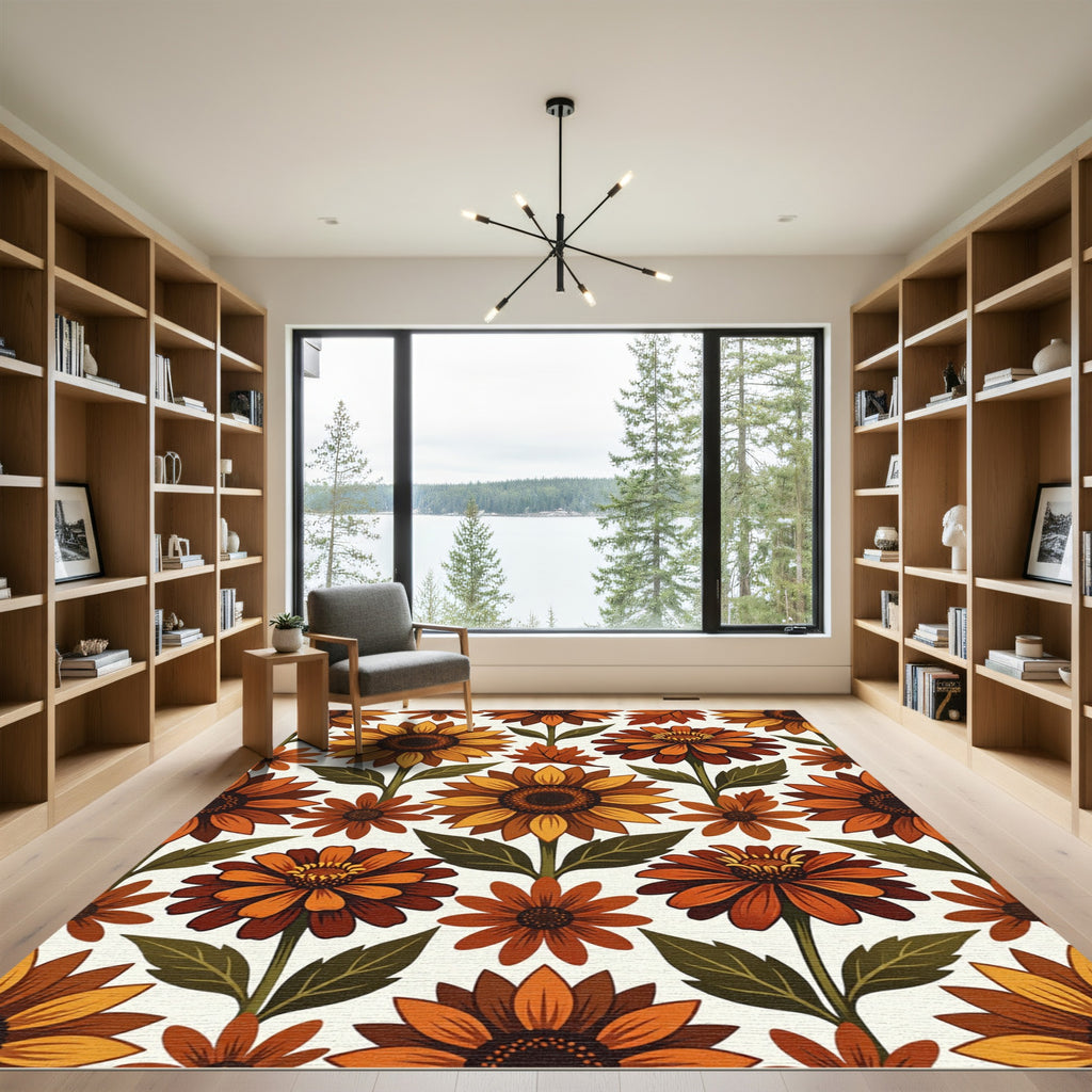 Warm Amber Floral Sunflower Collage Rug