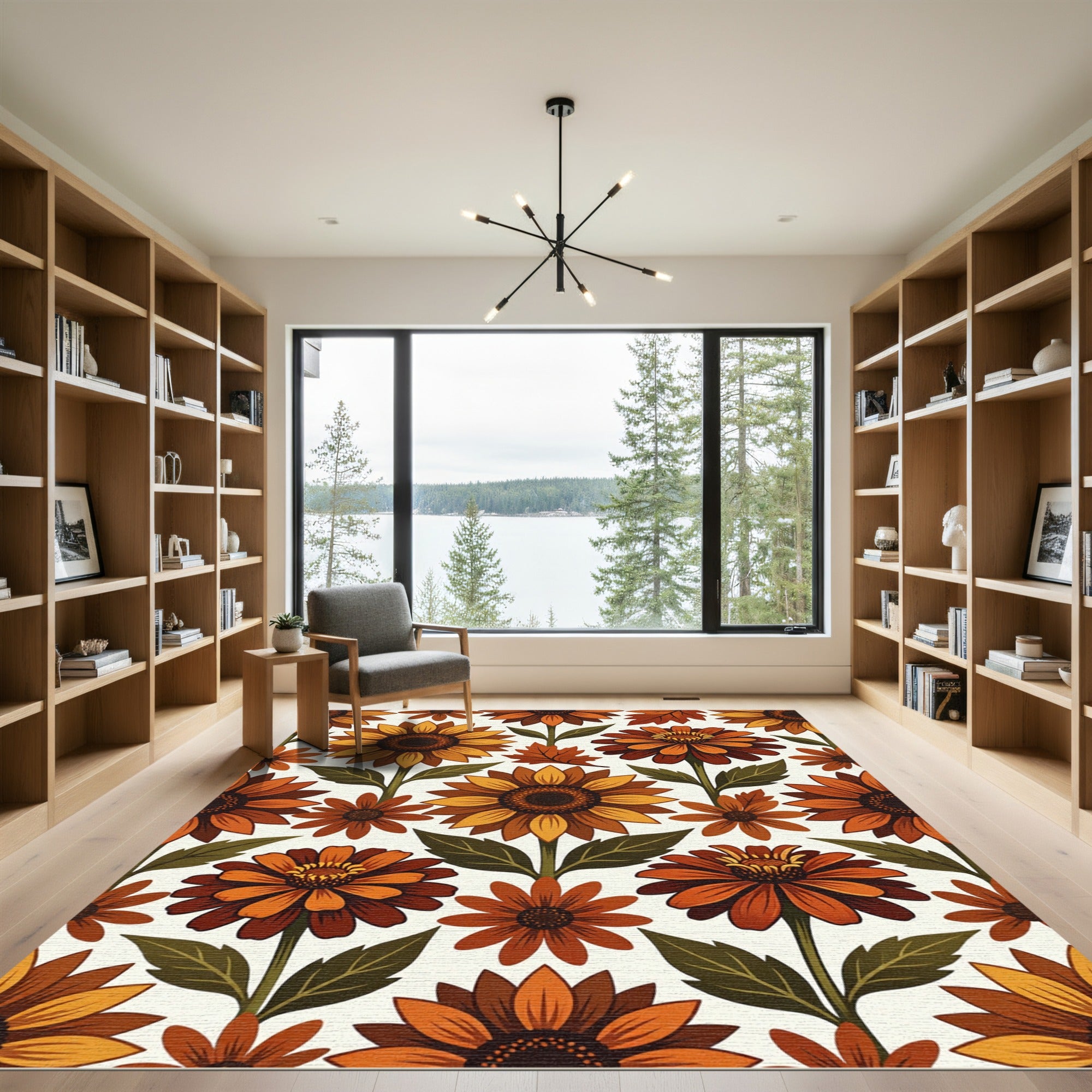 Warm Amber Floral Sunflower Collage Rug
