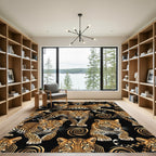 Black Gold Leopard Swirl Contemporary Rug