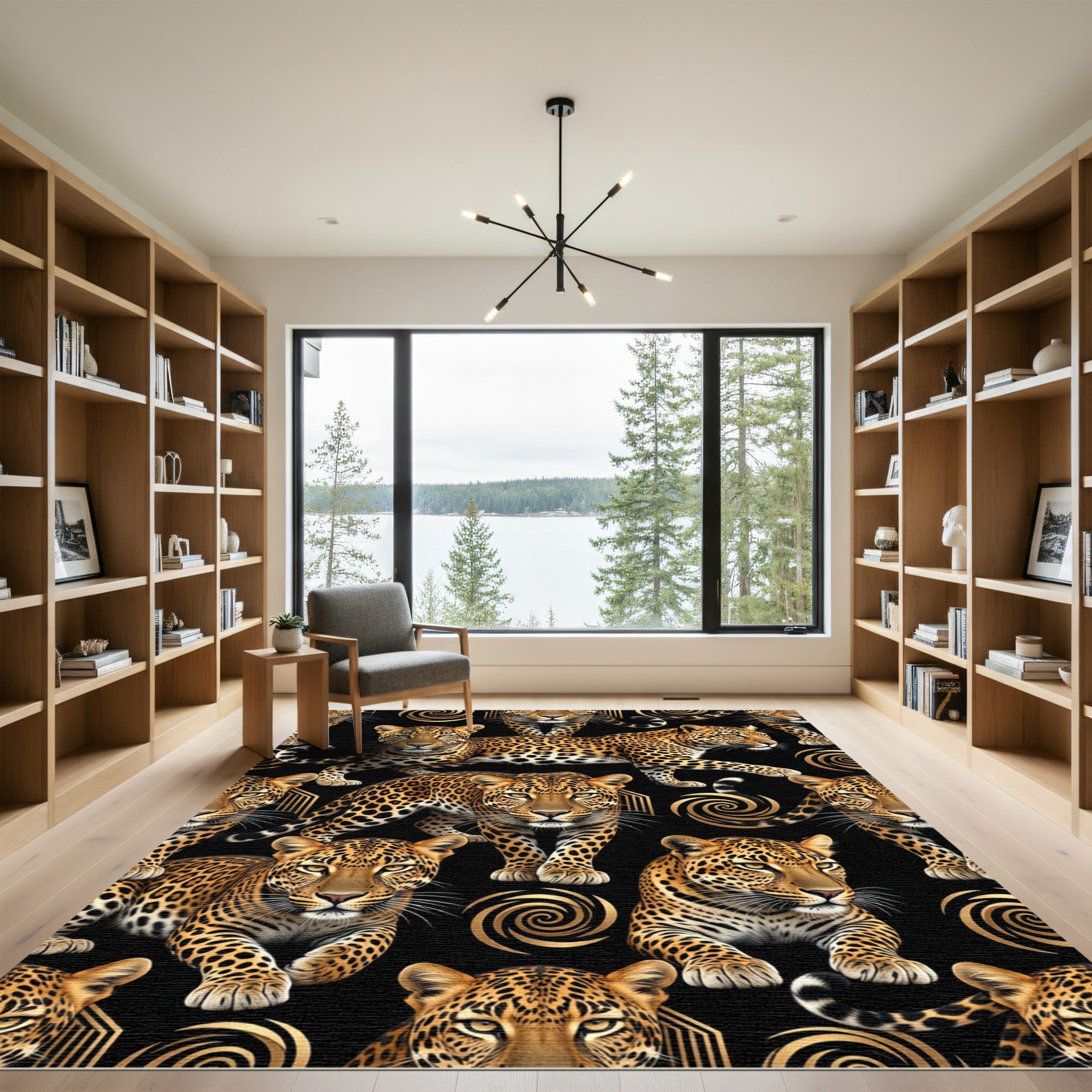 Black Gold Leopard Swirl Contemporary Rug