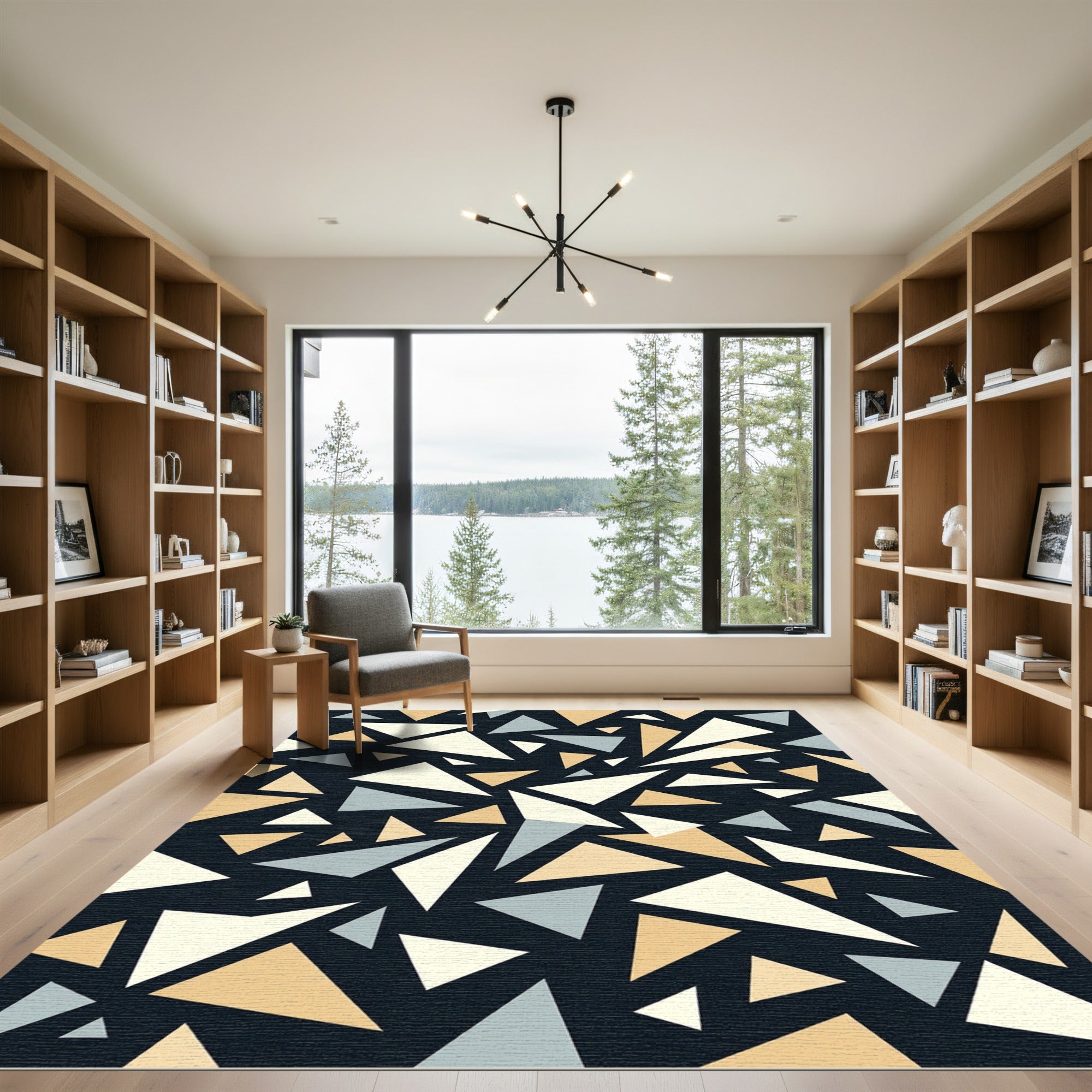 Modern Neutral Geometric Triangle Shatter Rug