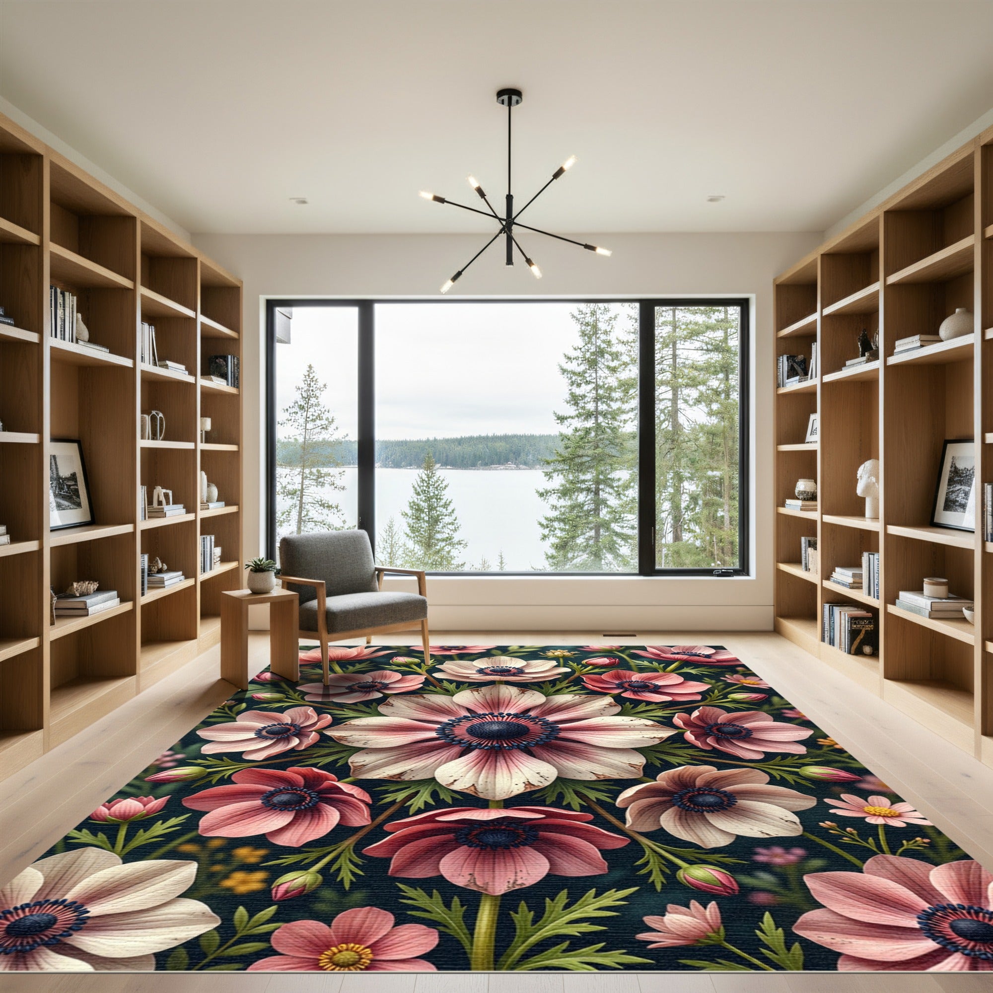 Elegant Blush Anemone Floral Medallion Rug