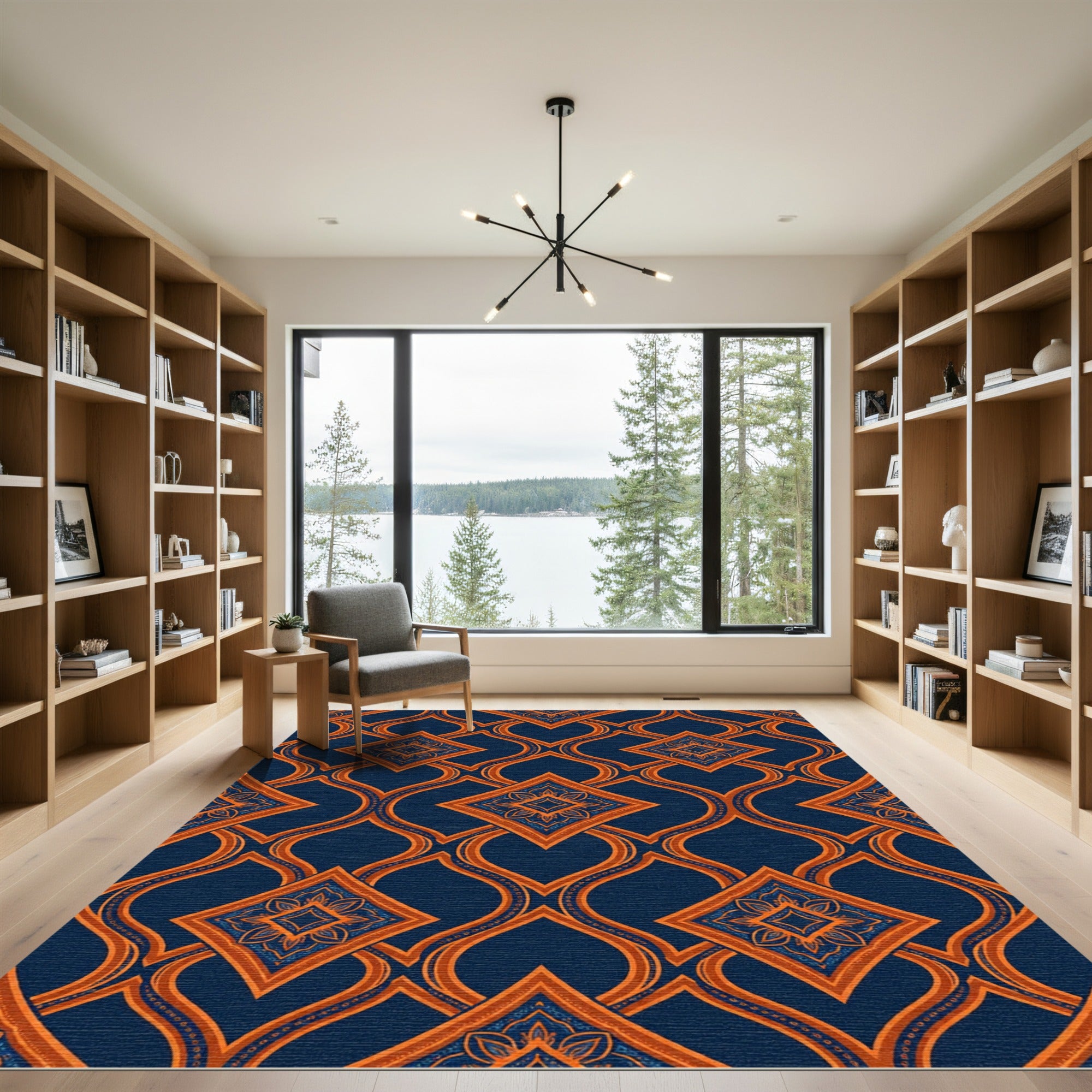 Navy and Amber Geometric Quatrefoil Medallion Rug