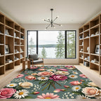 Elegant Rose and Daisy Floral Bouquet Rug