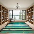 Distressed Teal and Copper Striped Texture Rug