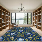 Vibrant Blue Iris Floral Garden Rug