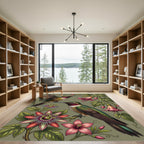 Hummingbird Botanical Garden Floral Illustration Rug