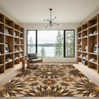 Earthy Bronze Sunburst Celestial Tapestry Rug