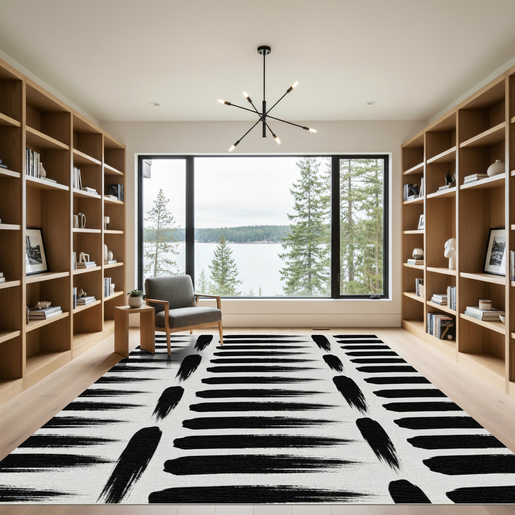 Minimalist Black Ink Brush Stroke Rug