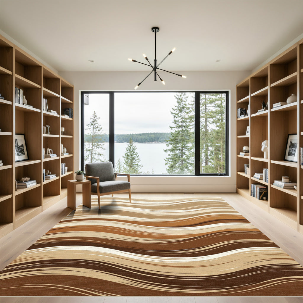 Earthy Chocolate Waves Swirl Rug