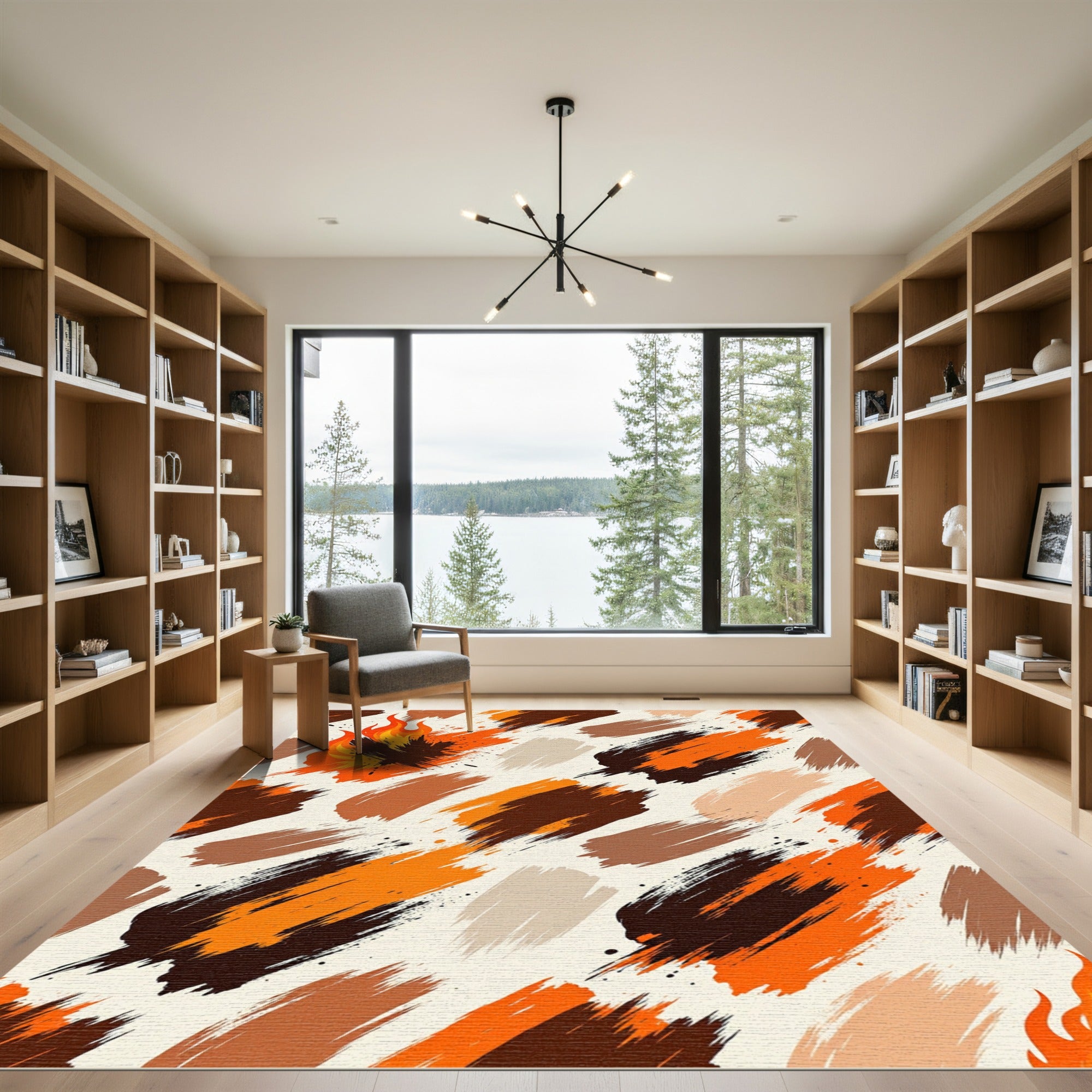 Abstract Fiery Flame Brushstroke Art Rug