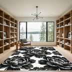 Monochromatic Black and White Peony Bloom Rug