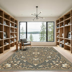 Antique Gold Floral Frame Scroll Rug