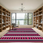 Geometric Pink And Gray Stripes Rug