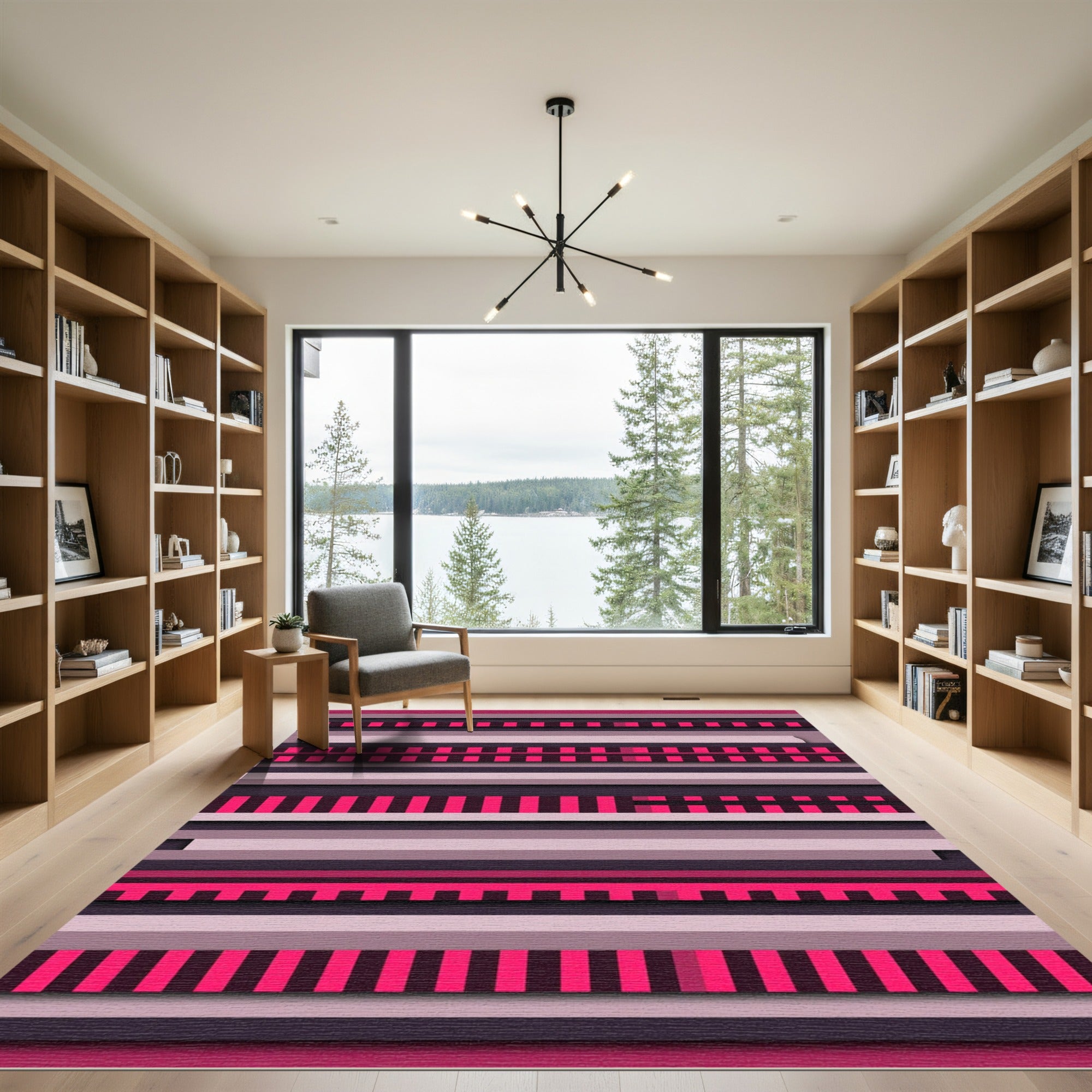 Geometric Pink And Gray Stripes Rug