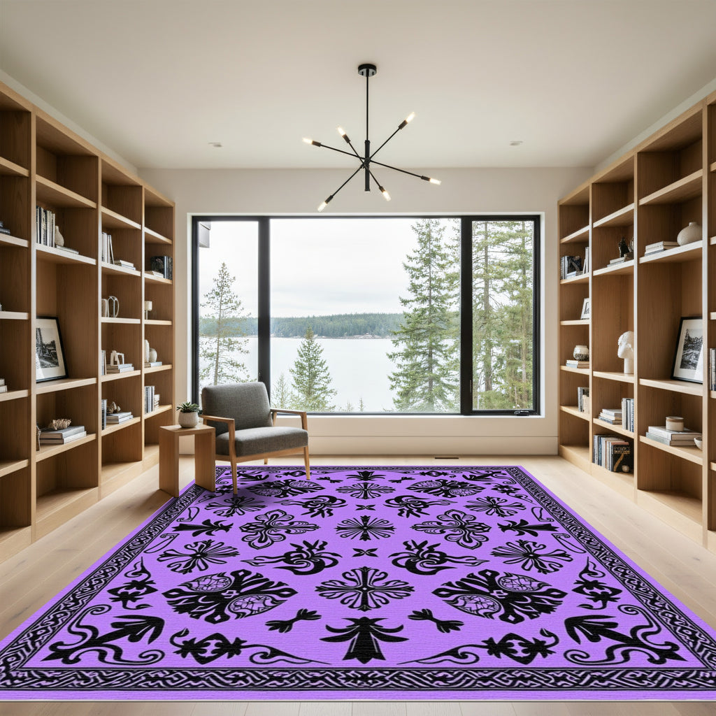 Amethyst Black Floral Filigree Assemblage Rug