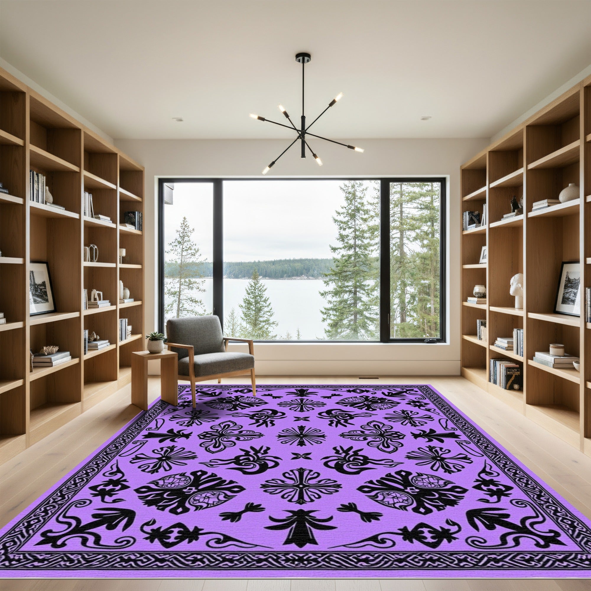Amethyst Black Floral Filigree Assemblage Rug