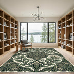 Deep Forest Green Ornate Foliage Medallion Rug