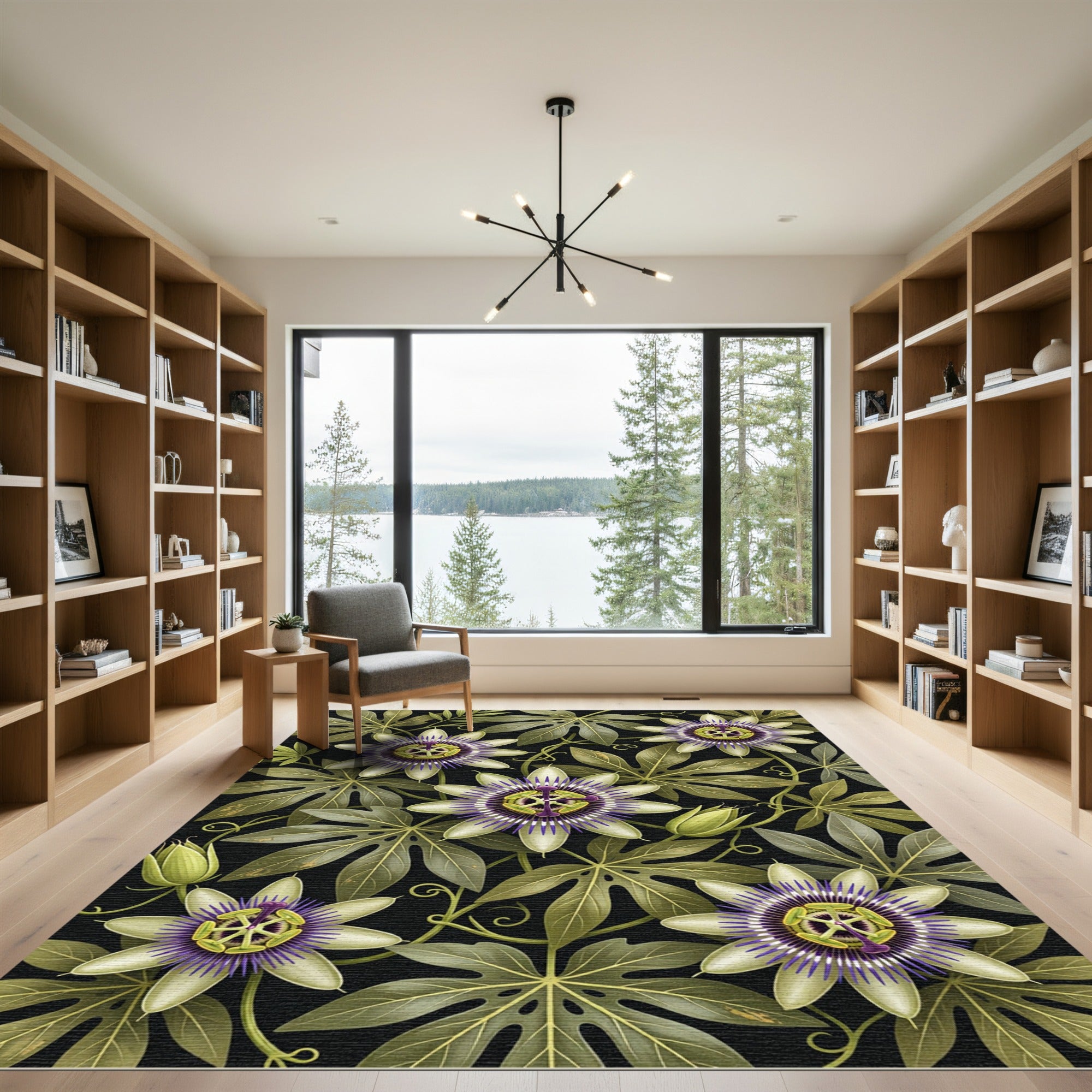 Botanical Passion Flower Cream Olive Rug
