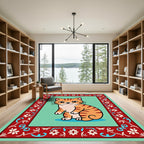 Sweet Ginger Cat Floral Border Rug