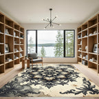 Vintage Antique Floral Medallion Charcoal Grey Rug