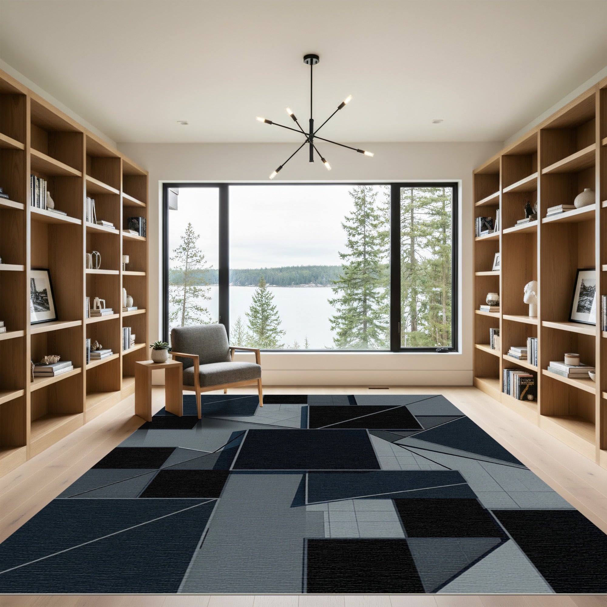 Monochromatic Abstract Geometric Overlay Rug