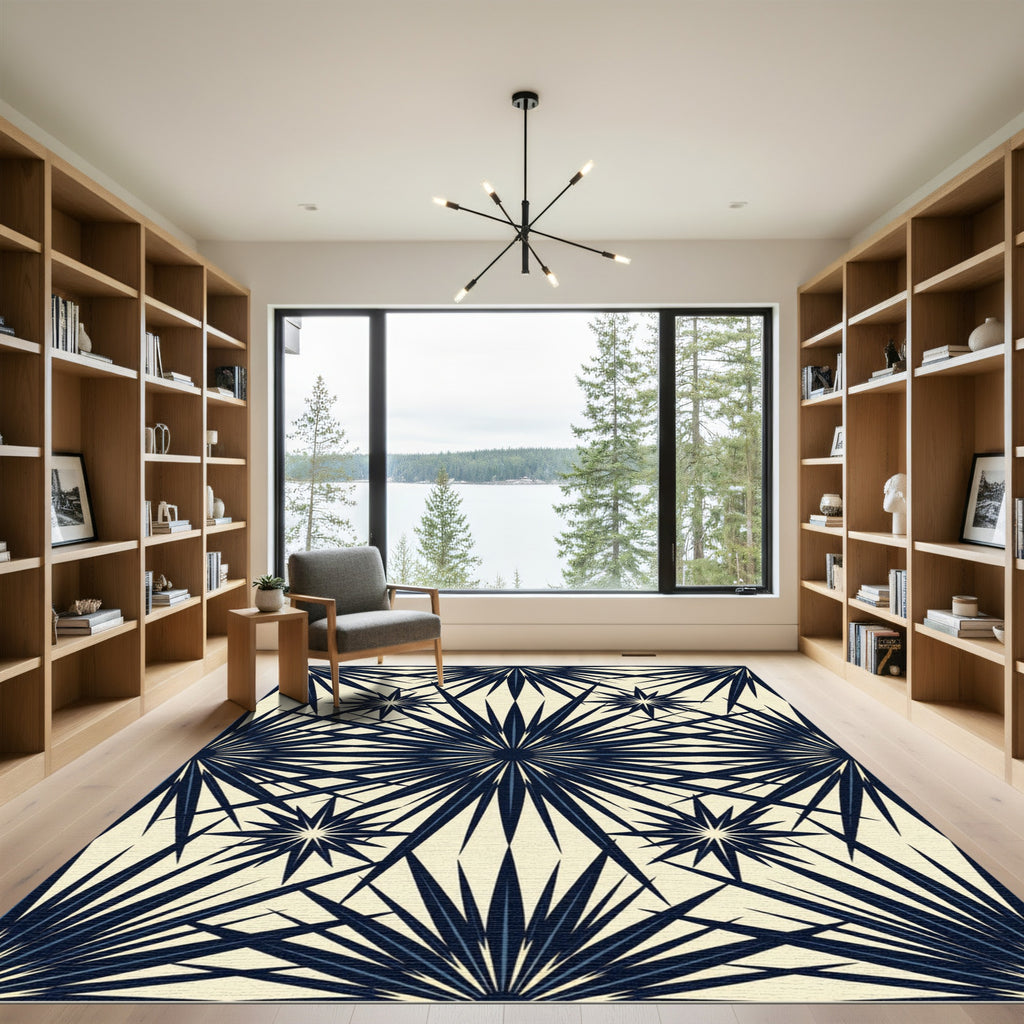 Midnight Navy Starburst Geometric Rug