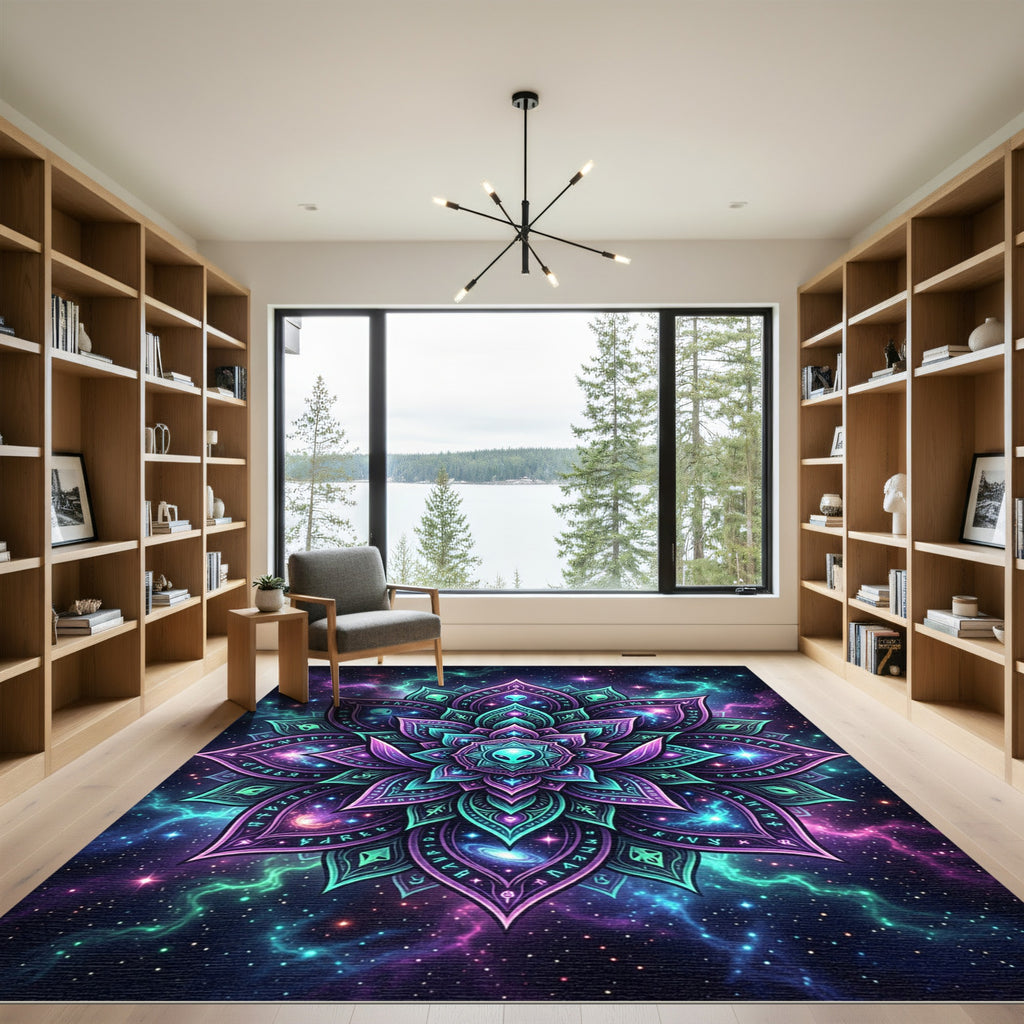 Luminous Galactic Alien Flower Mandala Rug