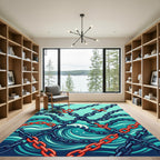 Anchors and Chains Navy Aquatic Wave Rug