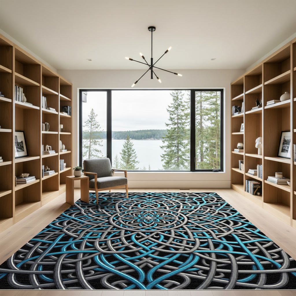 Blue and Silver Intricate Celtic Knotwork Rug
