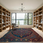 Crimson Blue Golden Medallion Frame Rug