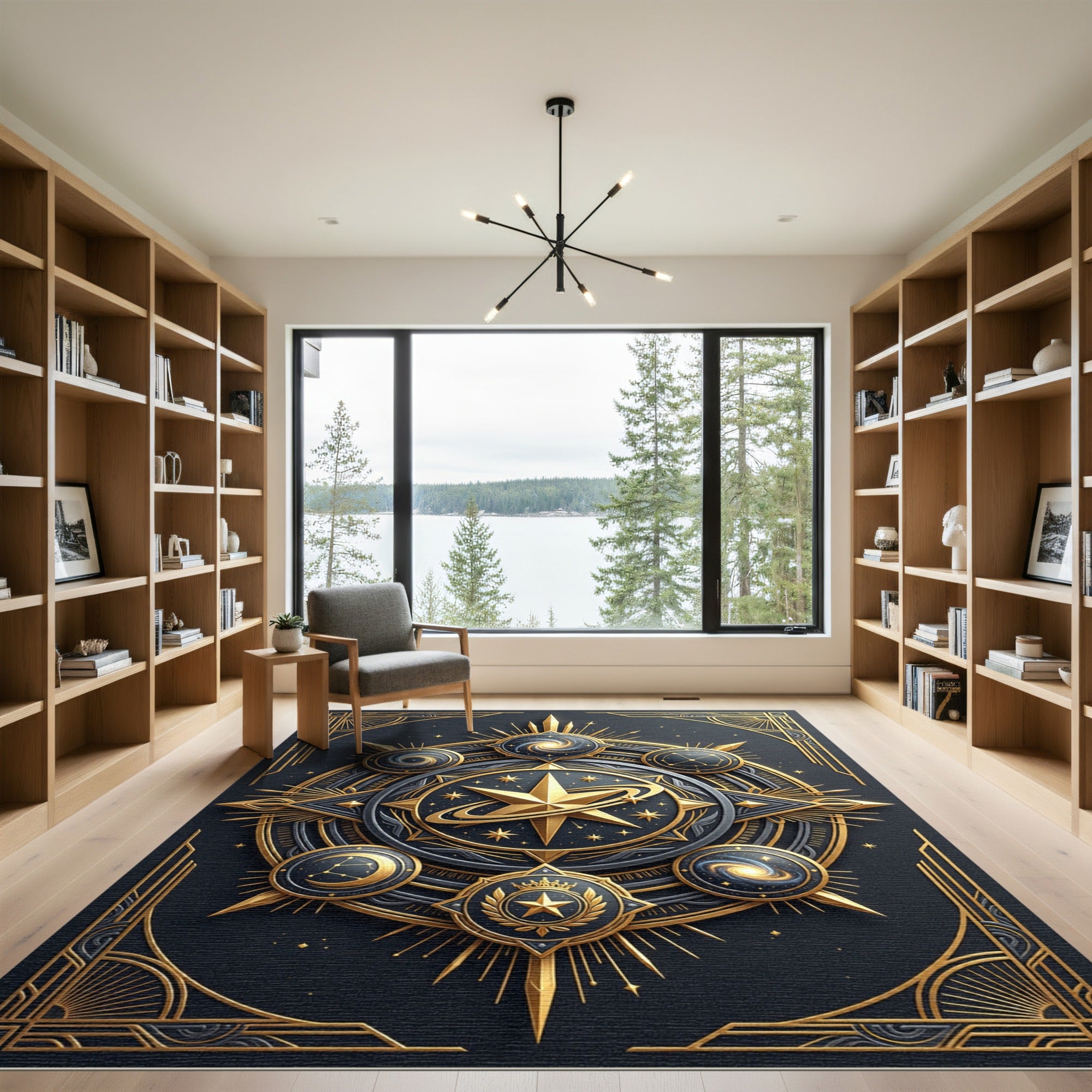 Celestial Gold Starry Galaxy Medallion Rug