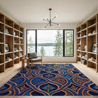 Ornate Gold and Navy Scrolling Filigree Rug