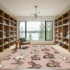 Whimsical Taupe Bunny Rabbit Meadow Rug