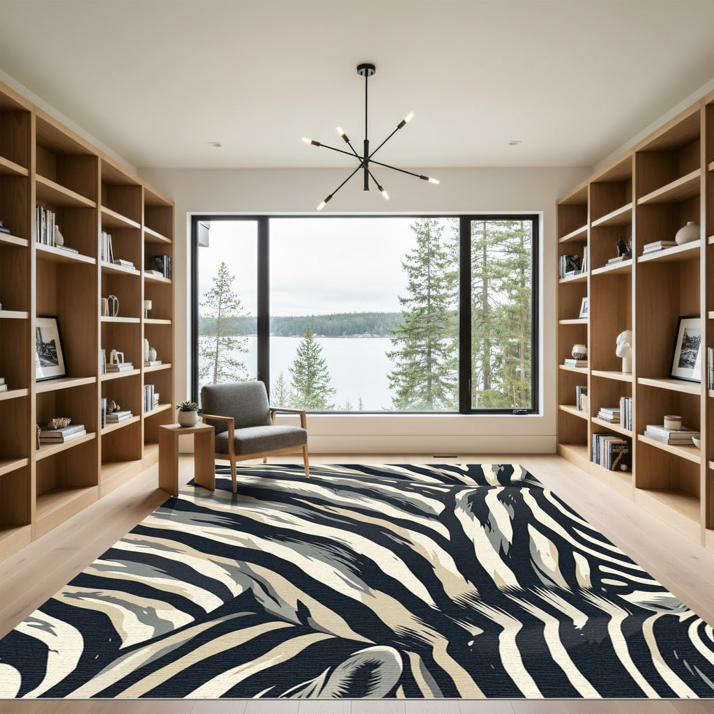 Abstract Charcoal Zebra Stripe Art Rug