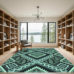Geometric Sage and Black Diamond Art Rug