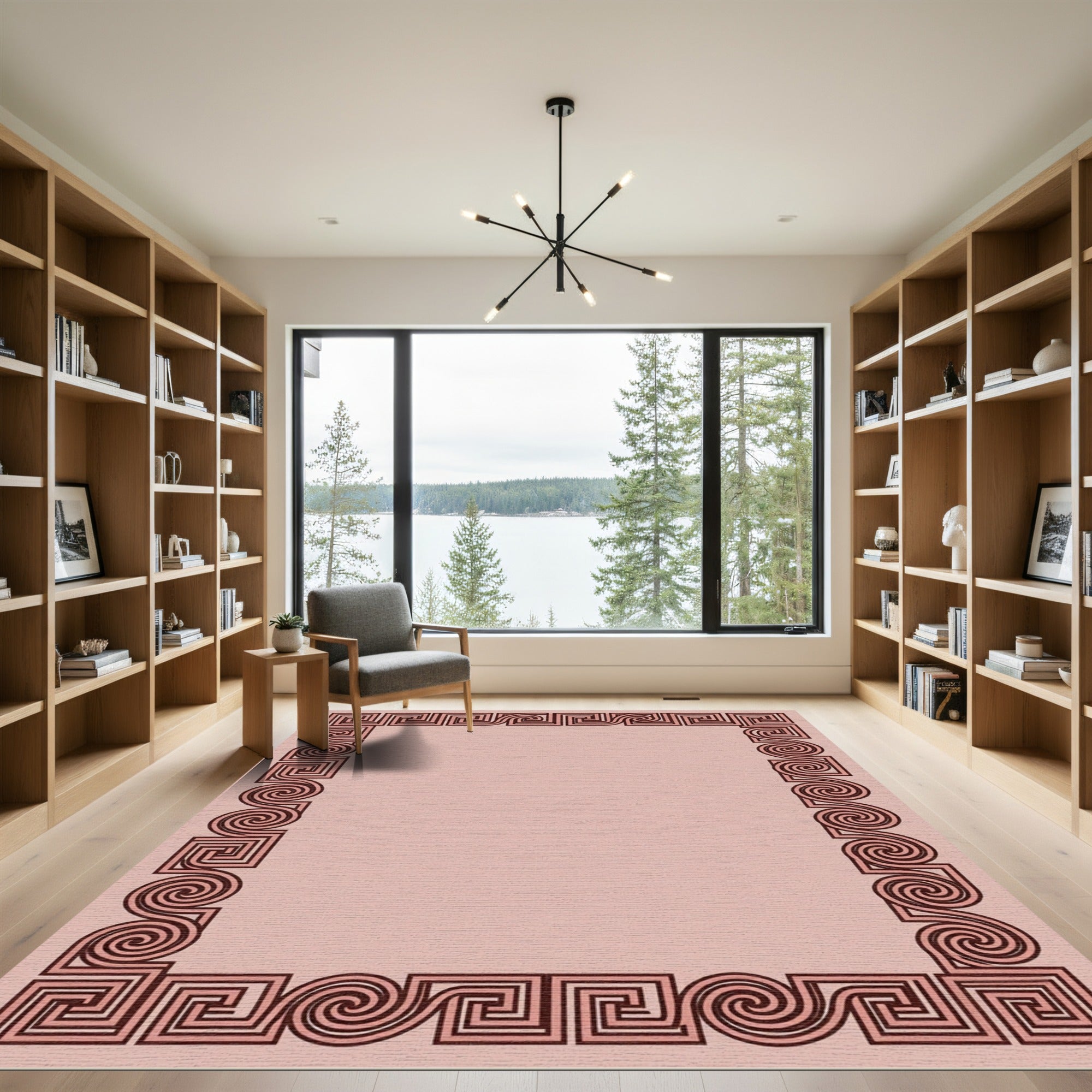Brown Greek Key Scrolls Border Rug