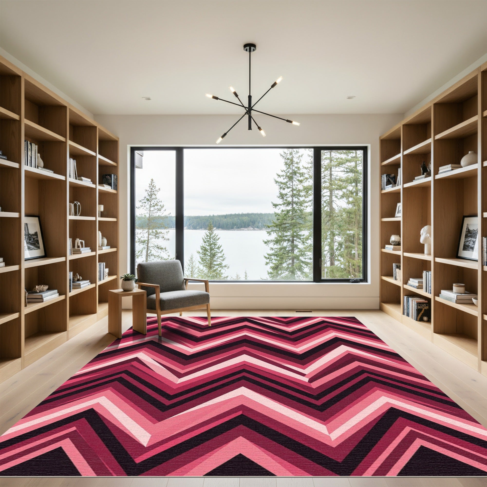 Vibrant Fuchsia Chevron Zigzag Abstract Rug
